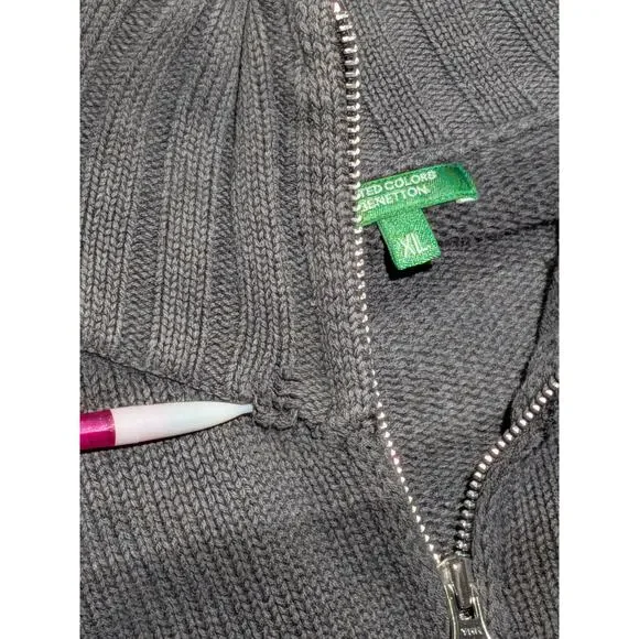 Vintage United Colors of Benetton Full Zip Knit‎ Sweater Jacket Gray XL Italy - Picture 10 of 13